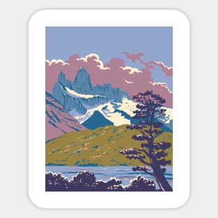 Monte Fitz Roy with Viedma Lake in Patagonia Argentina WPA Art Deco Poster Sticker